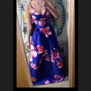 Blue floral prom dress